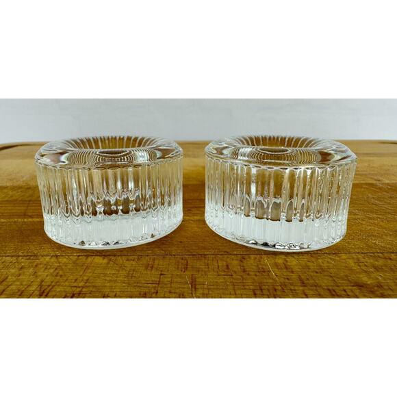 Handblown Clear Glass Candle Holders Pier One Round Ribbed Tapered - Picture 1 of 16